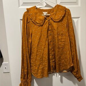 Anthropologie Kiera Floral Burnt Orange Blouse with Peter Pan Collar
